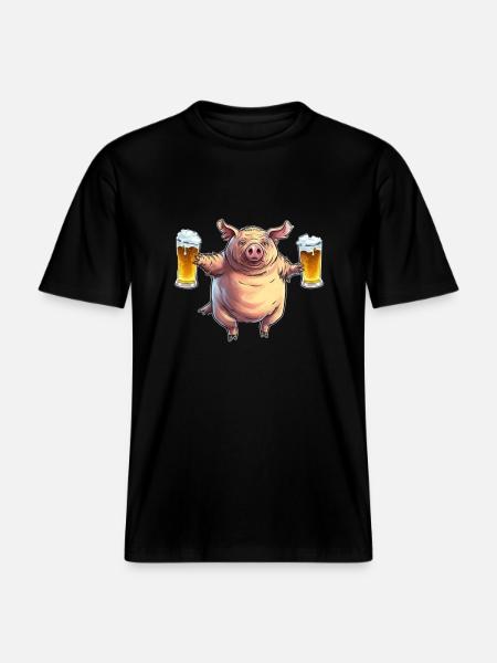Sjov fed gris med øl - Økologisk unisex T-shirt RELAXED FIT - sort