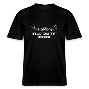 Fahrrad Herzschlag lustiger Spruch Geschenk -  RELAXED FIT Unisex Organic T-Shirt - Schwarz - Vorne - Alina (178cm) & Michal (187cm)