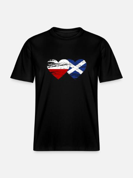 Poland Scotland Flag Heart Used -  RELAXED FIT Unisex Organic T-Shirt - black