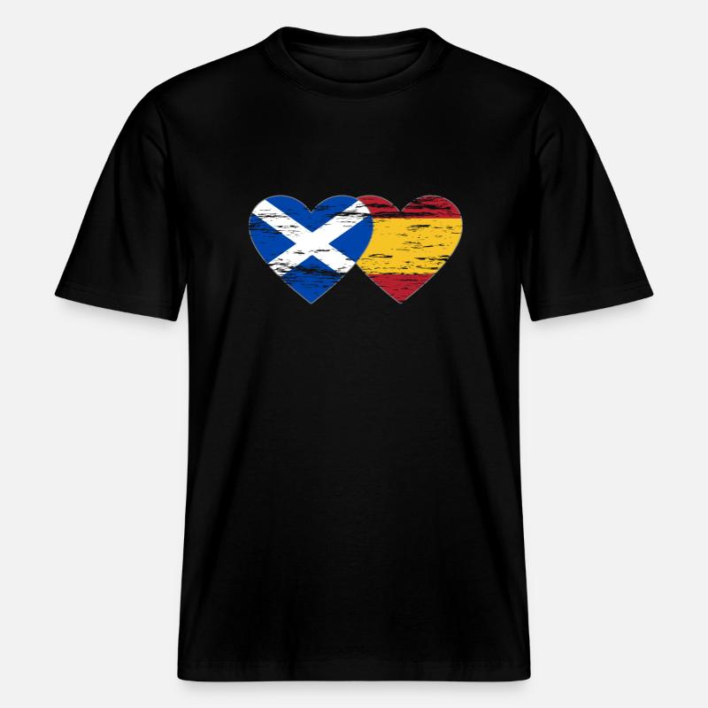 Ecosse Espagne Drapeau Coeur Utilisé -  T-shirt unisexe RELAXED FIT en coton bio - noir