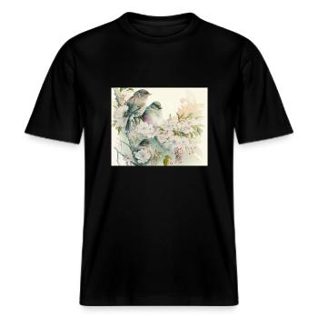 2 Vögel auf einem Zweig -  RELAXED FIT Unisex Organic T-Shirt - Schwarz - Vorne - Alina (178cm) & Michal (187cm)