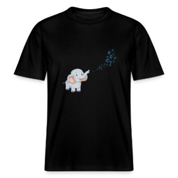 Bubbling elephant -  RELAXED FIT Unisex Organic T-Shirt - black - Front - Alina (178cm) & Michal (187cm)