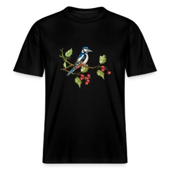 Farverig fugl -  Økologisk unisex T-shirt RELAXED FIT - sort - Foran - Alina (178cm) & Michal (187cm)