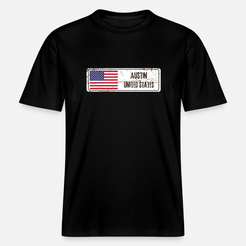 Austin Drapeau des États-Unis - T-shirt unisexe RELAXED FIT en coton bio - noir