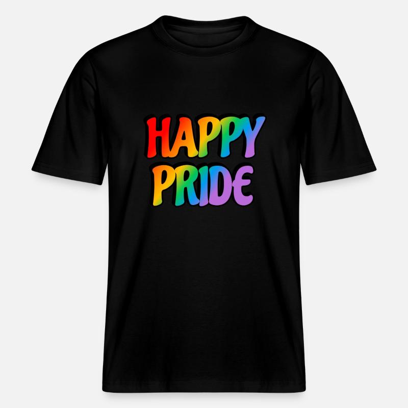 Happy Pride Regenbogen-Text -  RELAXED FIT Unisex Organic T-Shirt - Schwarz