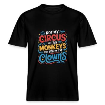 Nicht Mein Zirkus Nicht Meine Affen -  RELAXED FIT Unisex Organic T-Shirt - Schwarz - Vorne - Alina (178cm) & Michal (187cm)