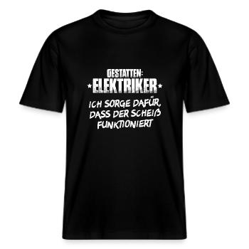 Elektriker Elektrikerin Elektrik Elektroniker -  RELAXED FIT Unisex Organic T-Shirt - Schwarz - Vorne - Alina (178cm) & Michal (187cm)