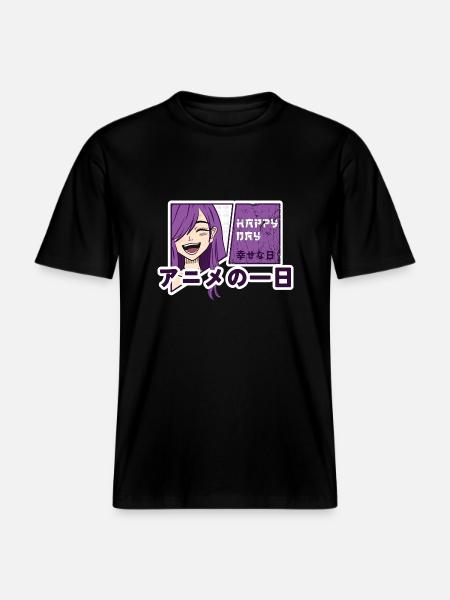 Happy day with anime -  RELAXED FIT Unisex Organic T-Shirt - black