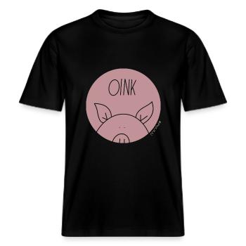 Oink / Schwein / Comic by minavi -  RELAXED FIT Unisex Organic T-Shirt - Schwarz - Vorne - Alina (178cm) & Michal (187cm)