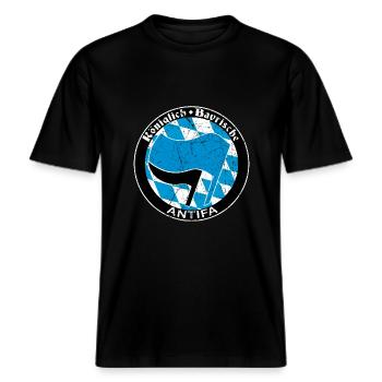 antifa -  RELAXED FIT Unisex Organic T-Shirt - Schwarz - Vorne - Alina (178cm) & Michal (187cm)