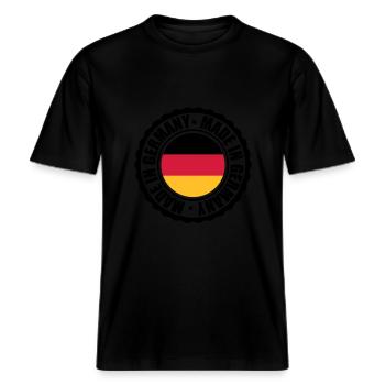 Made in Germany -  RELAXED FIT Unisex Organic T-Shirt - Schwarz - Vorne - Alina (178cm) & Michal (187cm)
