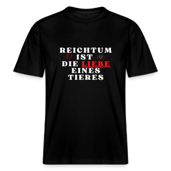 Ein Herz für Tiere Tierliebe -  RELAXED FIT Unisex Organic T-Shirt - Schwarz - Vorne - Alina (178cm) & Michal (187cm)