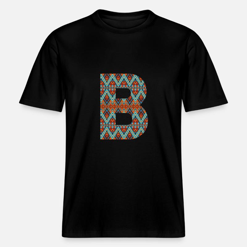 Buchstabe B- Boho-Design, buntes Monogramm -  RELAXED FIT Unisex Organic T-Shirt - Schwarz