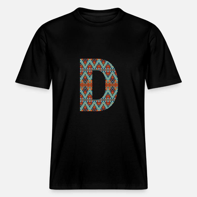 Buchstabe D- Boho-Design, Buntes Monogramm -  RELAXED FIT Unisex Organic T-Shirt - Schwarz