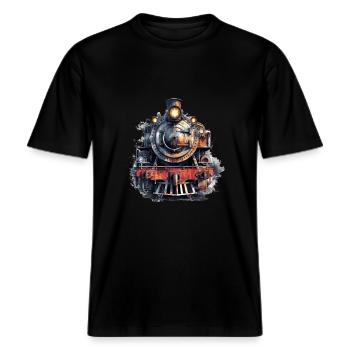 Une locomotive à vapeur, c’est comme voyager dans le temps -  T-shirt unisexe RELAXED FIT en coton bio - noir - Devant - Alina (178cm) & Michal (187cm)