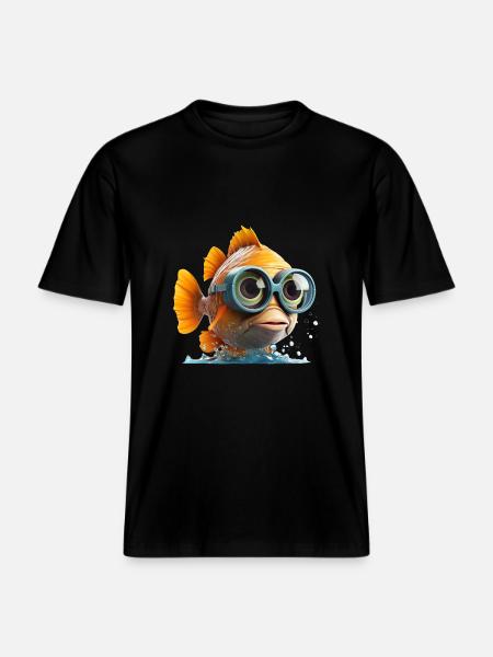 Sjov fisk med dykkerbriller -  Økologisk unisex T-shirt RELAXED FIT - sort