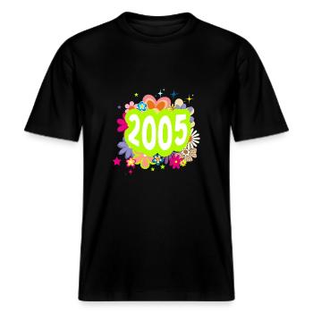 Année 2005 anniversaire Groovy floral -  T-shirt unisexe RELAXED FIT en coton bio - noir - Devant - Alina (178cm) & Michal (187cm)