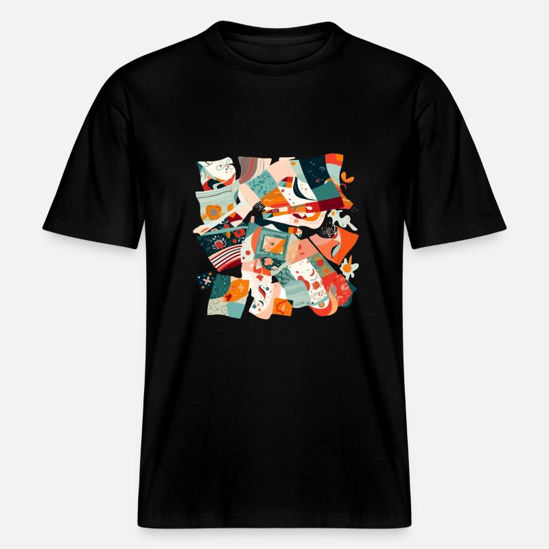 Patchwork de tissus -  T-shirt unisexe RELAXED FIT en coton bio - noir