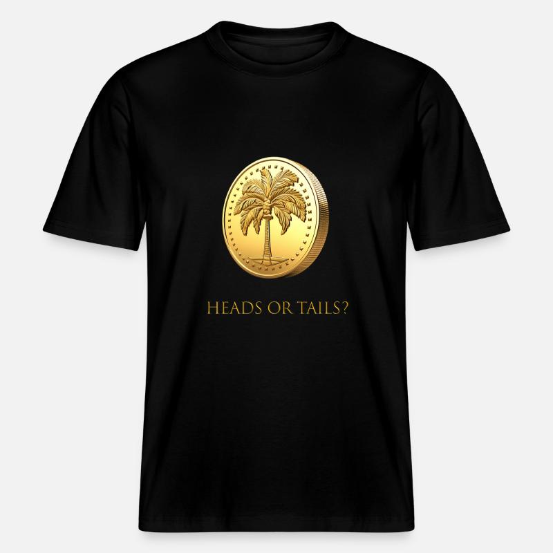 Goldener Münzwurf „Kopf oder Zahl?“ englisch -  RELAXED FIT Unisex Organic T-Shirt - Schwarz