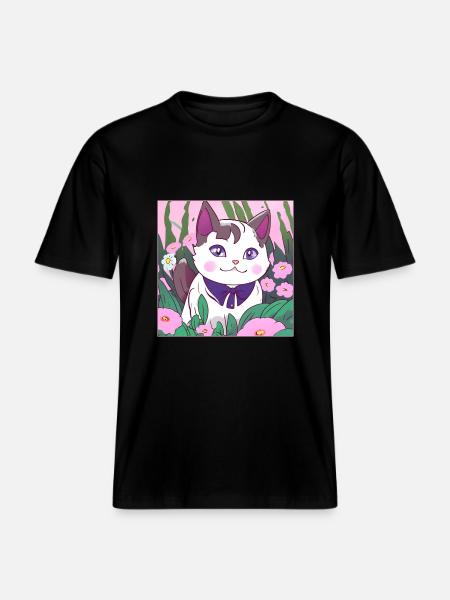 sweet animekitten in flowers - RELAXED FIT Unisex Organic T-Shirt - Schwarz