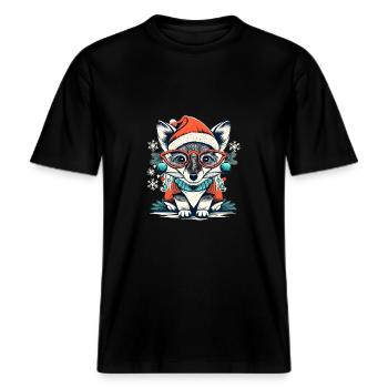 Weihnachtlicher Fuchs -  RELAXED FIT Unisex Organic T-Shirt - Schwarz - Vorne - Alina (178cm) & Michal (187cm)