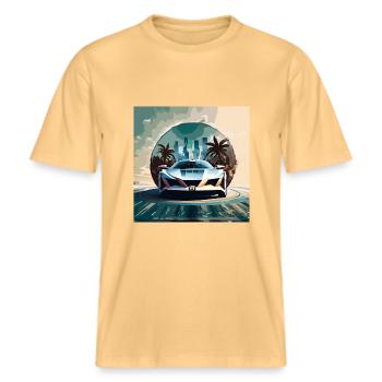 Miami Portal Escape (Miami Collection) -  RELAXED FIT Unisex Organic T-Shirt - washed yellow - Front - Alina (178cm) & Michal (187cm)