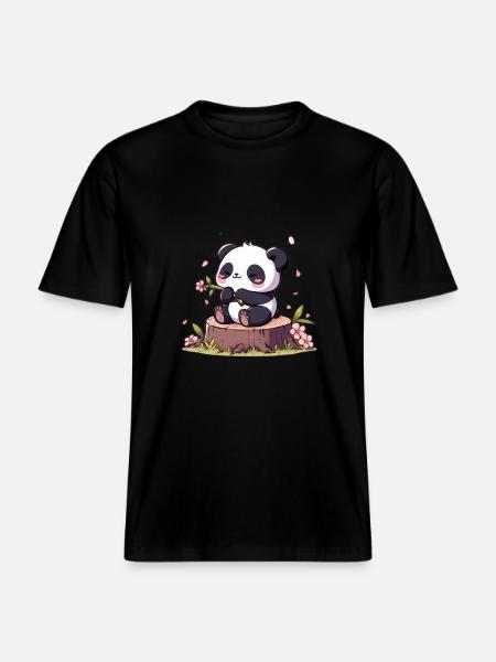 Panda on tree stump - RELAXED FIT Unisex Organic T-Shirt - black