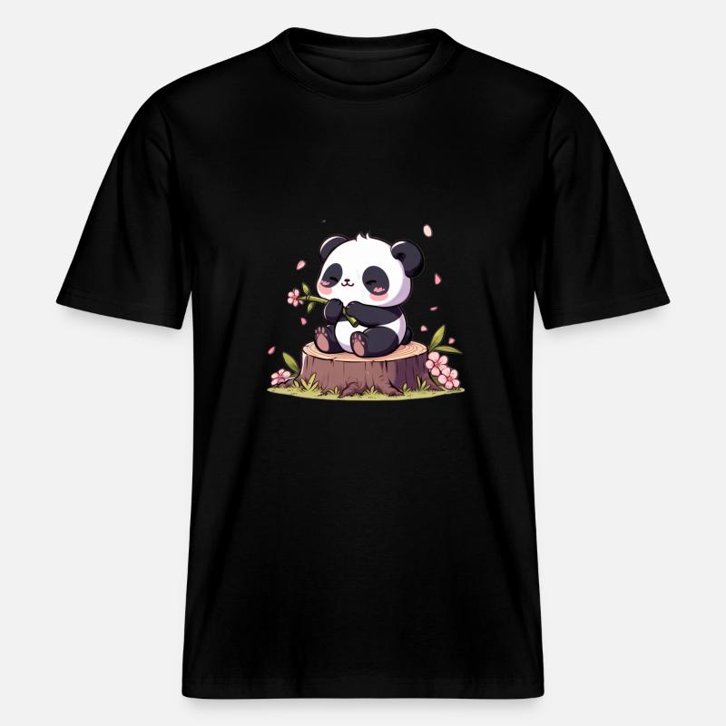 Panda on tree stump -  RELAXED FIT Unisex Organic T-Shirt - black
