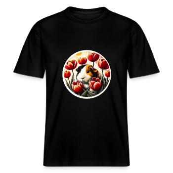 Meerschweinchen -  RELAXED FIT Unisex Organic T-Shirt - Schwarz - Vorne - Alina (178cm) & Michal (187cm)