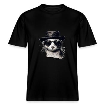 Otter mit Sonnenbrille und Hut, Karl Otter -  RELAXED FIT Unisex Organic T-Shirt - Schwarz - Vorne - Alina (178cm) & Michal (187cm)