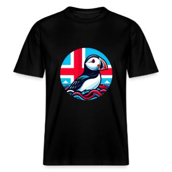 Islande Islande 1 -  T-shirt unisexe RELAXED FIT en coton bio - noir - Devant - Alina (178cm) & Michal (187cm)