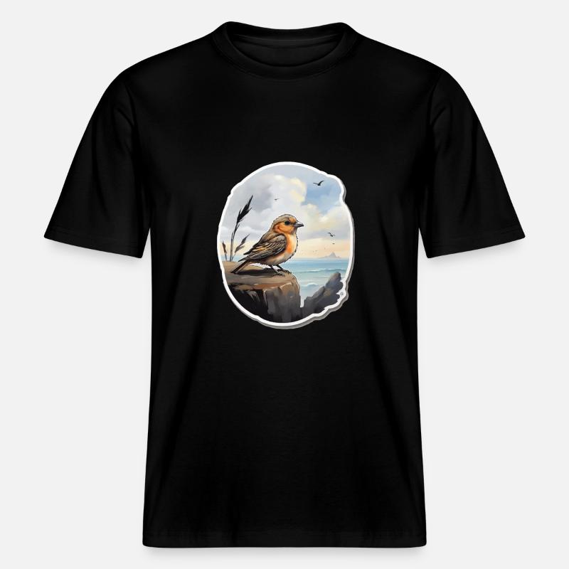 Landschaft Gemälde mit Vogel -  RELAXED FIT Unisex Organic T-Shirt - Schwarz