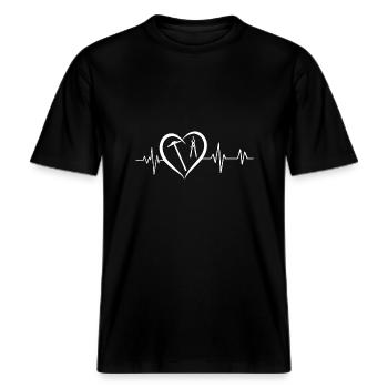 Heartbeat-Architektur -  RELAXED FIT Unisex Organic T-Shirt - Schwarz - Vorne - Alina (178cm) & Michal (187cm)