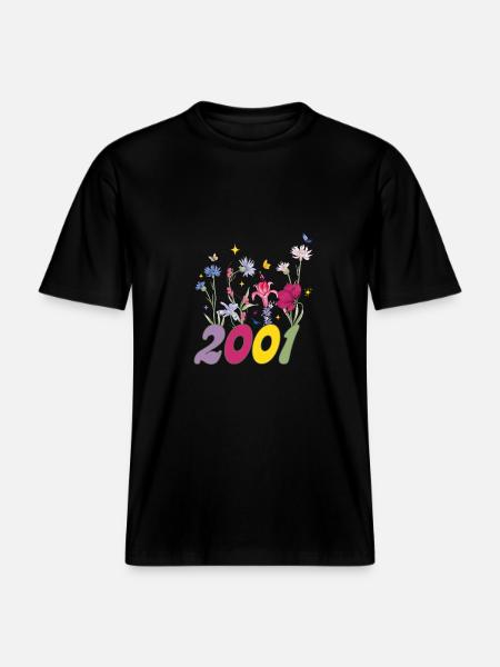 Year of birth 2001 wildflowers - RELAXED FIT Unisex Organic T-Shirt - black
