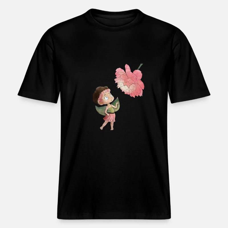Magical fairy with peony -  RELAXED FIT Unisex Organic T-Shirt - black