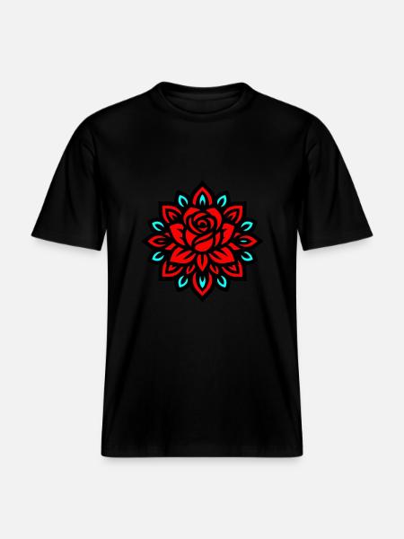 Rose Mandala Flower - RELAXED FIT Unisex Organic T-Shirt - black