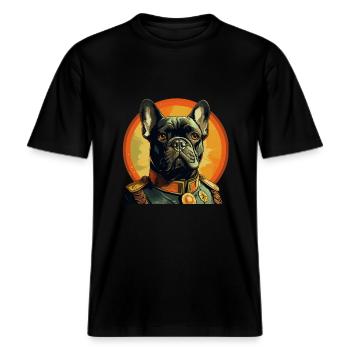 Bouledogue français Charles de Gaulle -  T-shirt unisexe RELAXED FIT en coton bio - noir - Devant - Alina (178cm) & Michal (187cm)