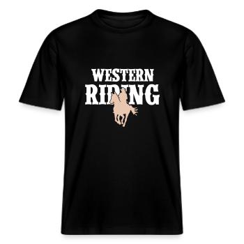 Femme d’équitation western -  T-shirt unisexe RELAXED FIT en coton bio - noir - Devant - Alina (178cm) & Michal (187cm)