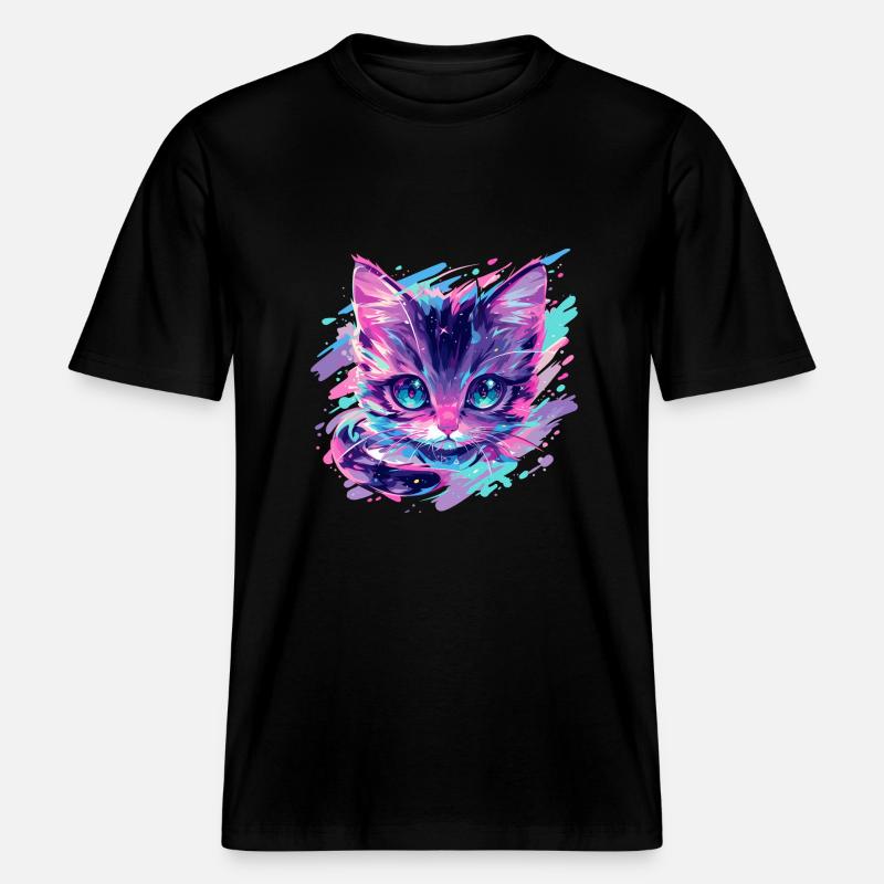 Kosmische Katze -  RELAXED FIT Unisex Organic T-Shirt - Schwarz