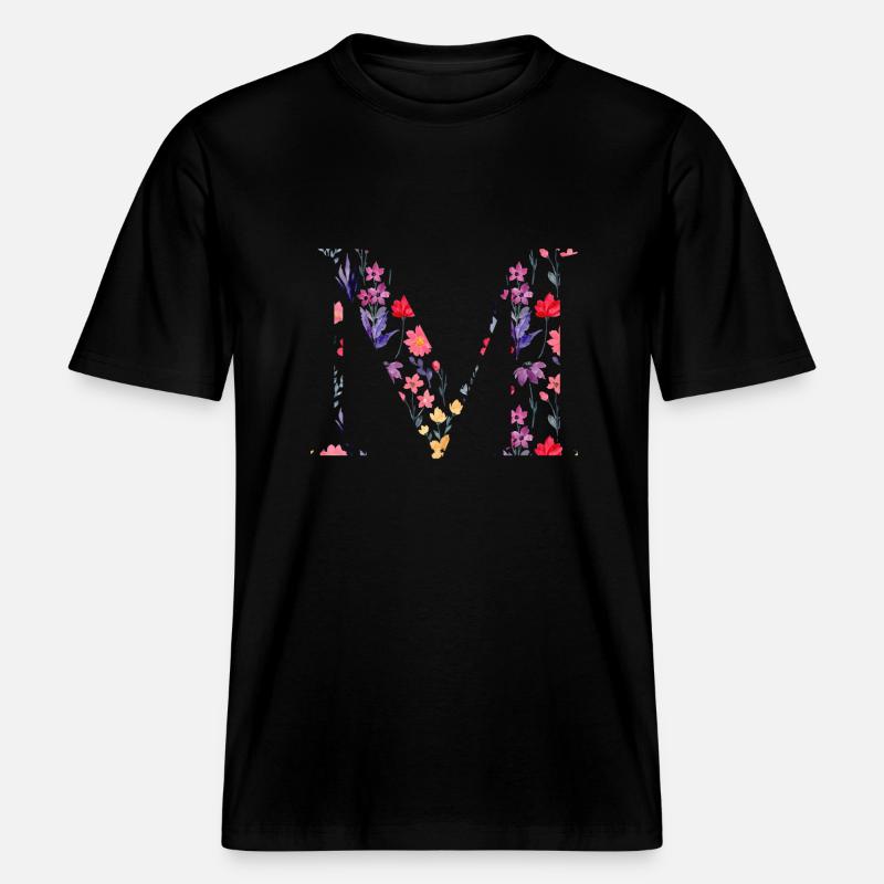 Personalisierter Blumenbuchstabe M - Geschenkidee - RELAXED FIT Unisex Organic T-Shirt - Schwarz