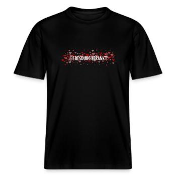 Liebesdurchtränkt weiß -  RELAXED FIT Unisex Organic T-Shirt - Schwarz - Vorne - Alina (178cm) & Michal (187cm)