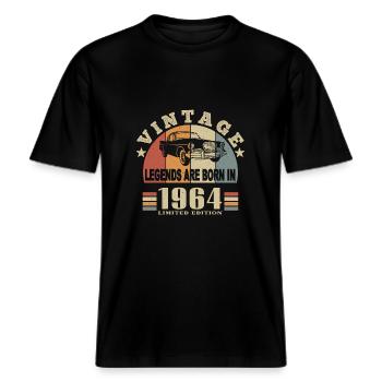 Wijnoogst 1964 Legende geboren -  Uniseks RELAXED FIT bio-T-shirt - zwart - Voor - Alina (178cm) & Michal (187cm)