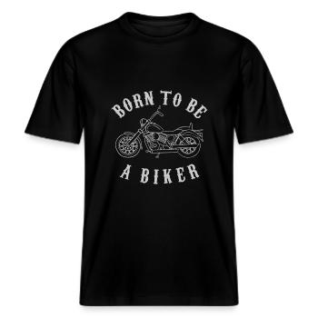 Born To Be A Biker Motorrad -  RELAXED FIT Unisex Organic T-Shirt - Schwarz - Vorne - Alina (178cm) & Michal (187cm)