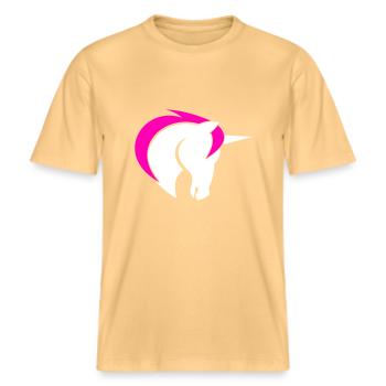 Licorne bicolore -  T-shirt unisexe RELAXED FIT en coton bio - jaune délavé - Devant - Alina (178cm) & Michal (187cm)