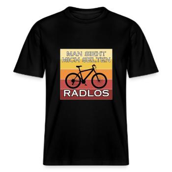 Man sieht mich selten Radlos -  RELAXED FIT Unisex Organic T-Shirt - Schwarz - Vorne - Alina (178cm) & Michal (187cm)