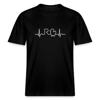 Rente 2025 Eine Legende geht in Rente - Herzkurve -  RELAXED FIT Unisex Organic T-Shirt - Schwarz - Vorne - Alina (178cm) & Michal (187cm)