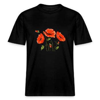 Blumen -  RELAXED FIT Unisex Organic T-Shirt - Schwarz - Vorne - Alina (178cm) & Michal (187cm)
