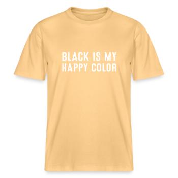 Le noir est ma couleur heureuse -  T-shirt unisexe RELAXED FIT en coton bio - jaune délavé - Devant - Alina (178cm) & Michal (187cm)