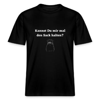 Kannst Du mir mal den Sack halten? -  RELAXED FIT Unisex Organic T-Shirt - Schwarz - Vorne - Alina (178cm) & Michal (187cm)