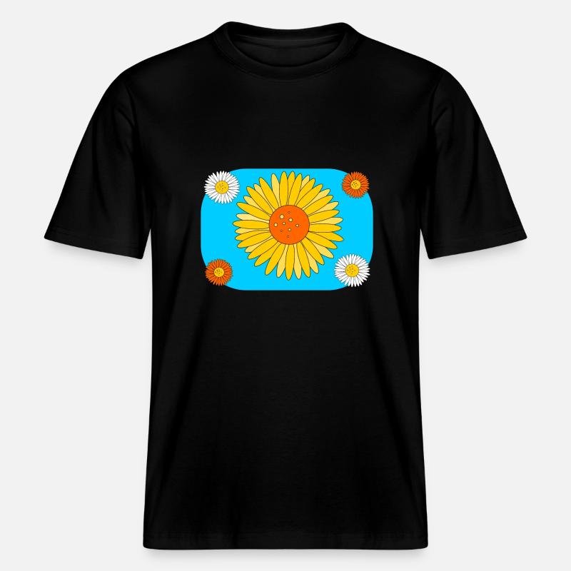 Gerbera sur turquoise - T-shirt unisexe RELAXED FIT en coton bio - noir